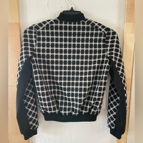 Maje Checkered Plaid Black White Varsity Bomber Jacket Sz 38 - Picture 4 of 6